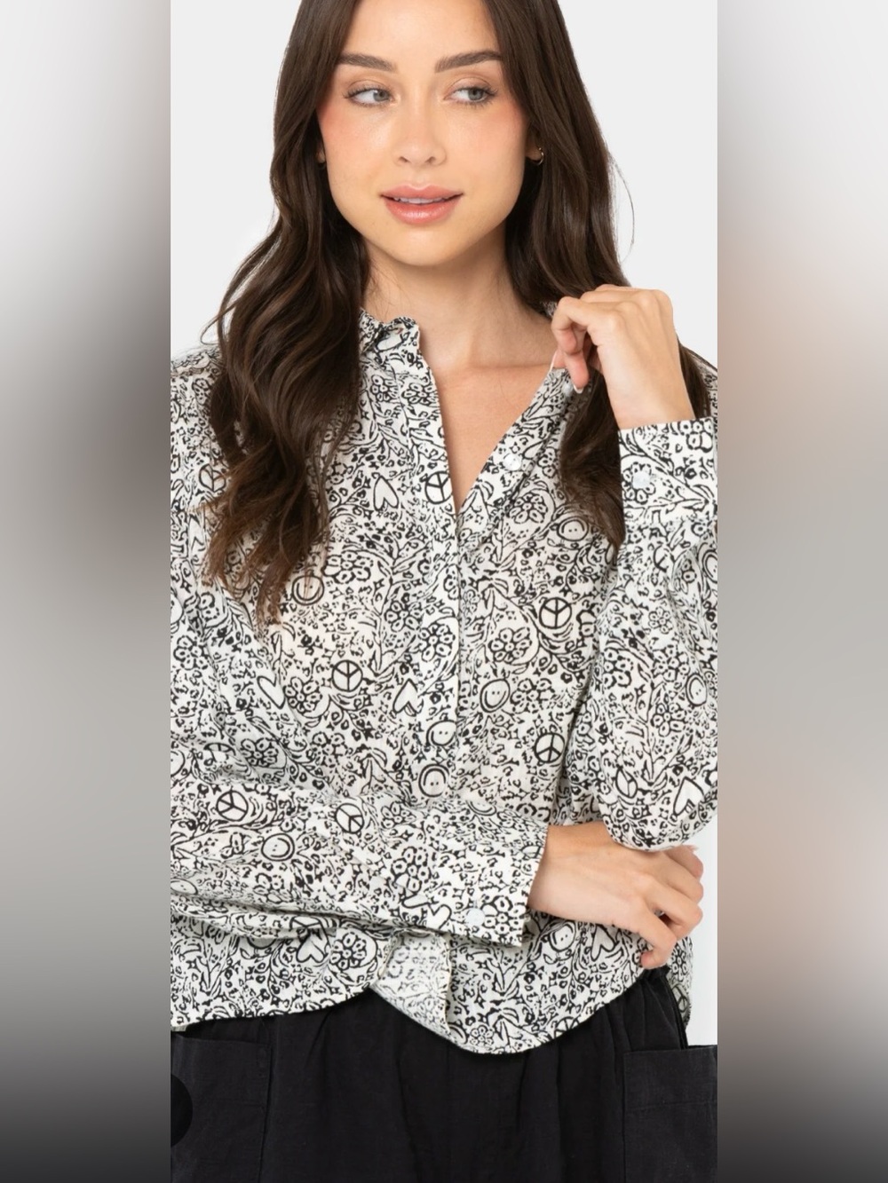 Peace Love World Boheme‎ Long-Sleeve Top with Shirring Medium